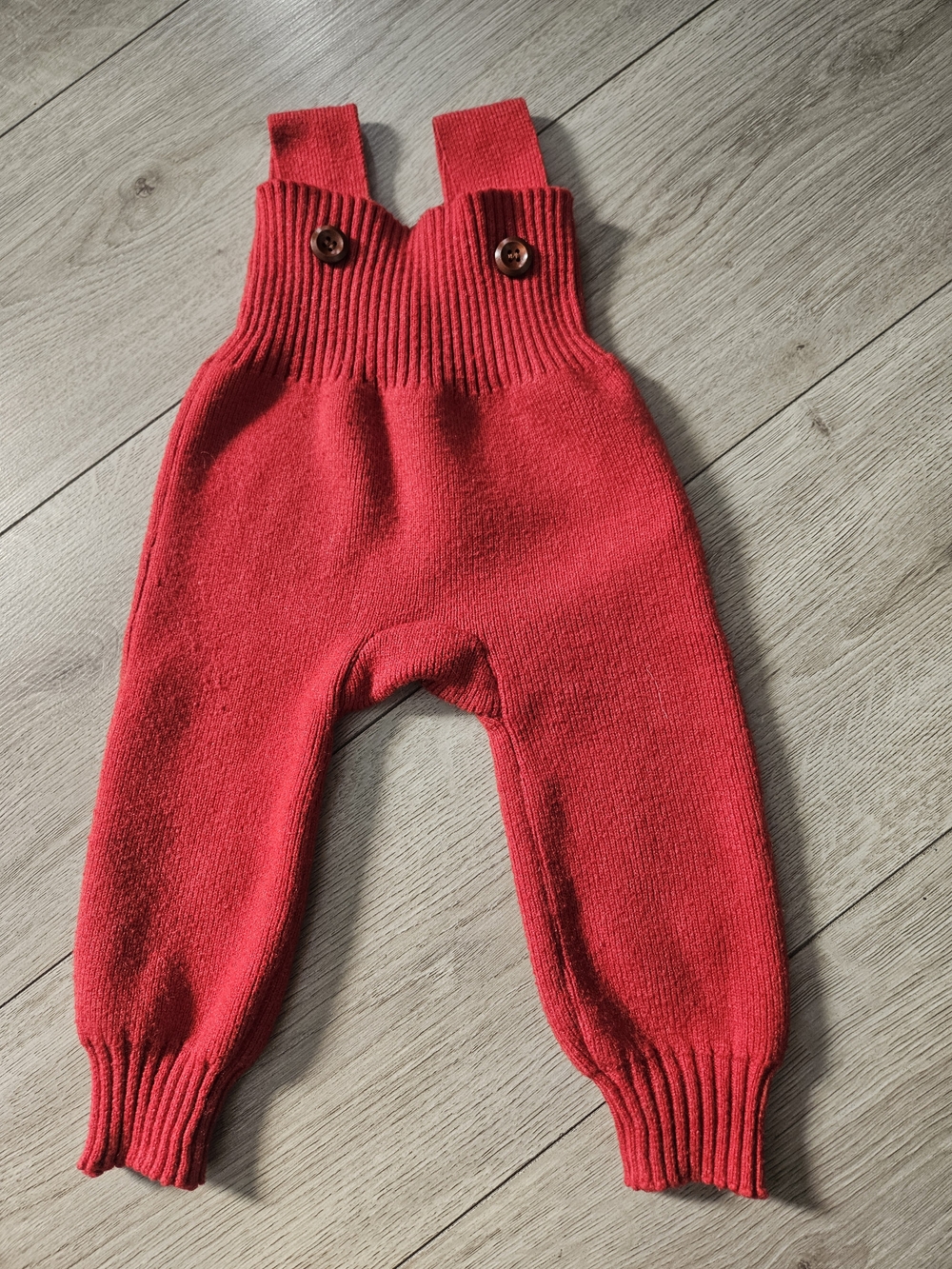 Baby Red Knit Overalls Suspender Pants Vintage Style Unisex Size 6 12M